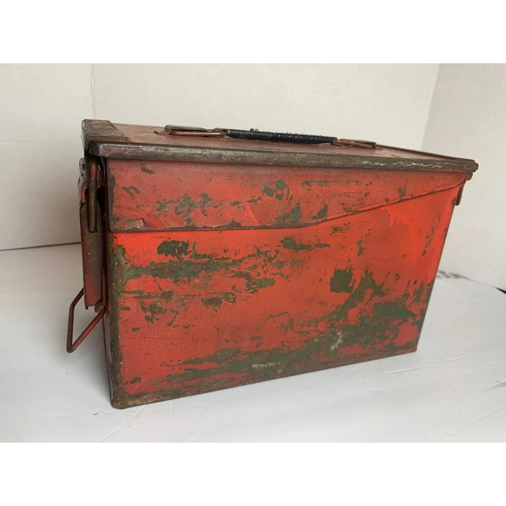 Vintage Red Military Ammo Can Metal Ammunition Box 840 Cartridges M193 Stencil